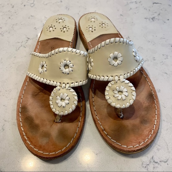 Jack Rogers Shoes - Jack Rogers | Flat Sandals, Beige and White, Sz 9W